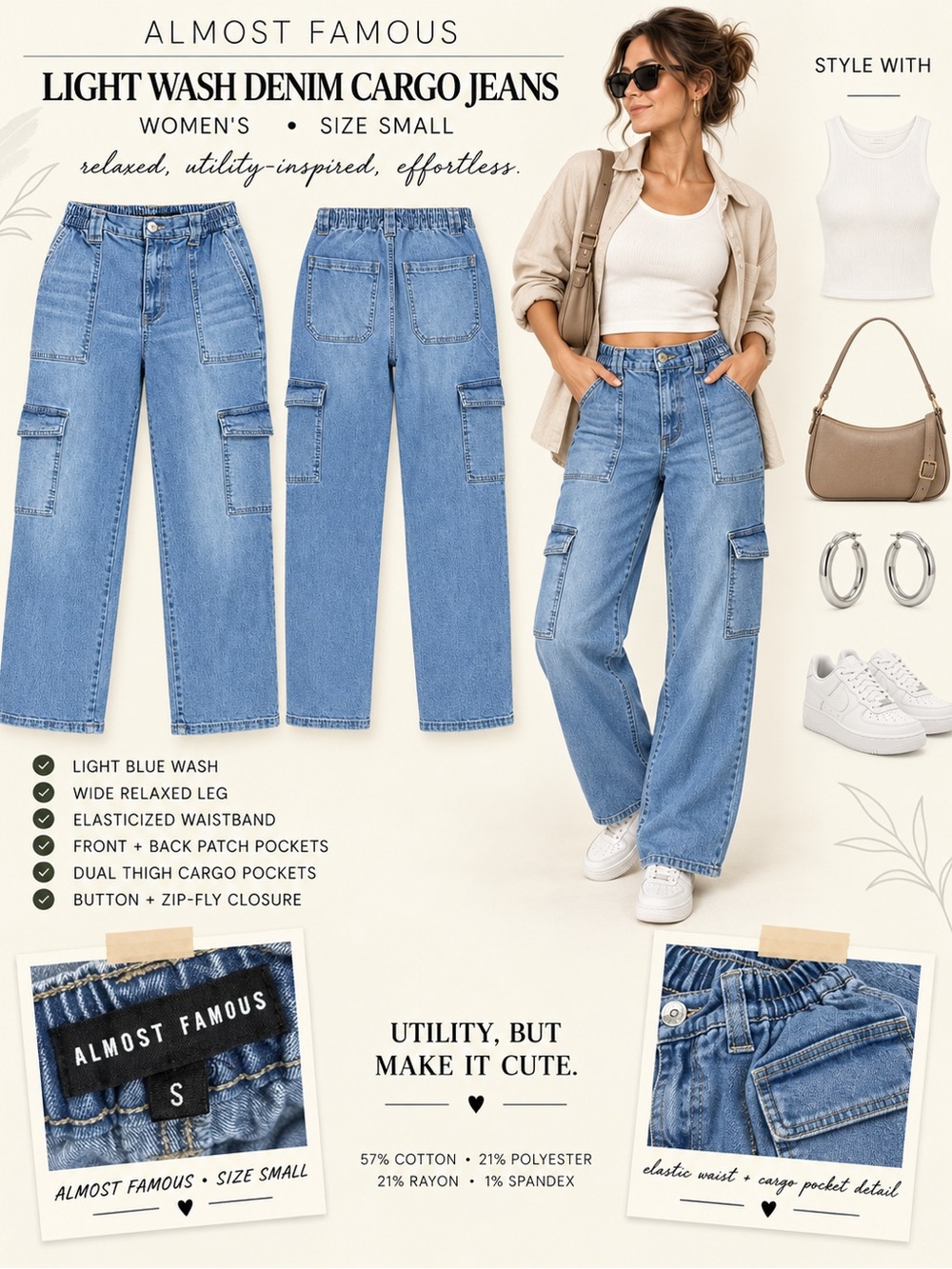 Almost Famous Light Blue Boyfriend Cargo Jeans